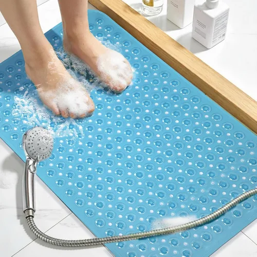Vista 9 de Tapete de ducha negro antideslizante de 17 x 30 pulgadas, tamaño estándar, tapete de baño de burbujas suaves para ducha interior, tapete de baño