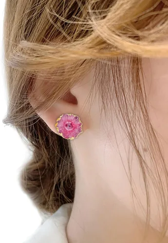 Vista 4 de SUNYIK Aretes de tuerca drusa de geoda de cuarzo natural, aretes de piedra irregular para mujer