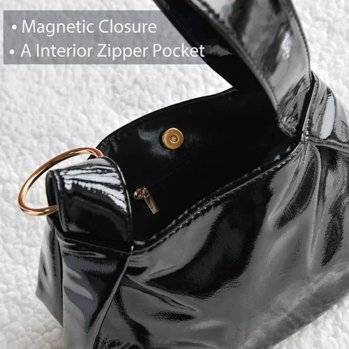 Vista 4 de Women's Glossy Clutch Patent Vegan Leather Hobo Top Handle Bag Small Tote