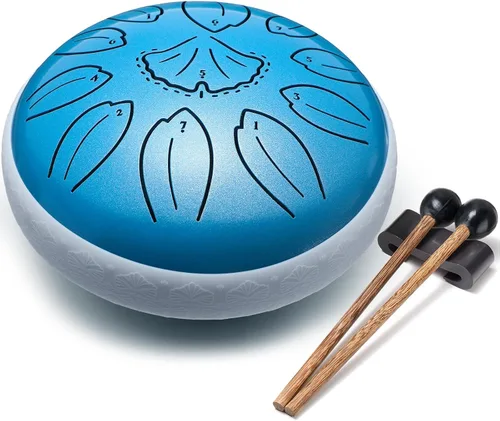 Vista 9 de Lronbird Percusión de tambor de lengua de acero, instrumentos musicales de 6 pulgadas, 8 notas, regalos musicales para familiares y amigos (azul)