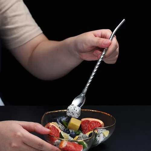 Vista 6 de HOMQUEN Cuchara de té helado con mango de popote para beber, 4 piezas de 8.7 pulgadas de acero inoxidable de mango largo, cuchara de tenedor