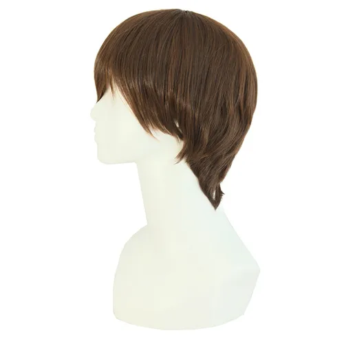 Vista 2 de MapofBeauty Peluca de moda para hombre, corta y recta (marrón)
