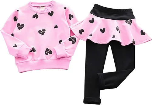 Vista 4 de Conjunto de ropa para niñas con estampado de corazón y polainas