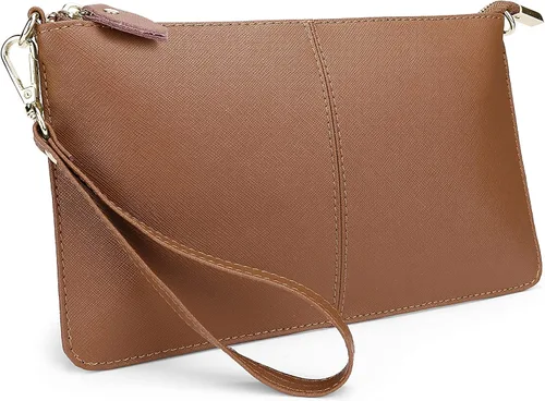 Vista 9 de YALUXE Women's Genuine Leather Wristlet Handbags Purses Clutch Wallet Bag 1- Correa de cuero blanco