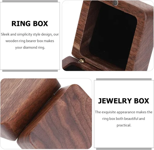Vista 9 de USHOBE Caja de madera para anillos de madera, caja de anillo para el día de la boda, contenedor de propuesta de compromiso, funda rústica de un solo