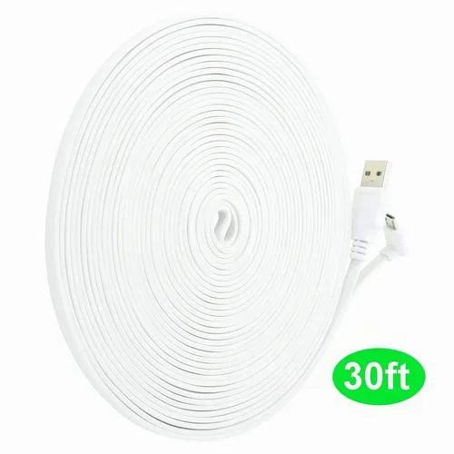 Vista 2 de LEFXMOPHY Cable de alimentación de 30 pies para WYZE Cam Pan V3 Conector en forma de L de 90 grados Micro USB Cable de extensión de ángulo recto 30FT