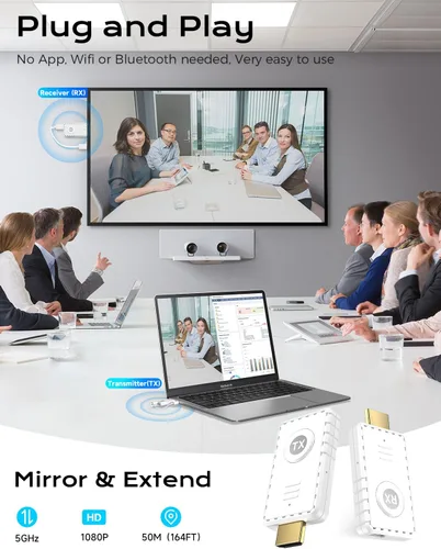 Vista 4 de AYY Kit transmisor y receptor HDMI inalámbrico 5G, extensor HDMI 4K con rango de 164 pies, adaptador de pantalla inalámbrico Plug & Play