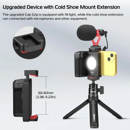 Vista 4 de ULANZI VL49 RGB Video Light + ULANZI CG02 - Mango de obturador de cámara para smartphone sin graduación