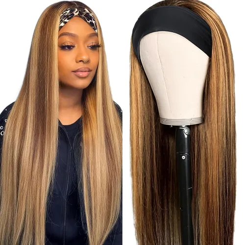 Vista 7 de Aiterina - Peluca de cabello humano con diadema de onda profunda para mujeres negras, cabello brasileño remy, sin pegamento, sin encaje frontal