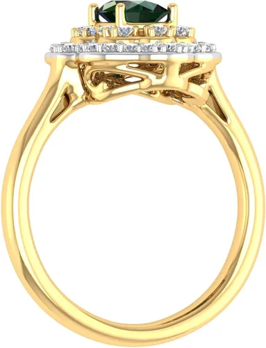 Vista 2 de FINEROCK Anillo de compromiso de diamantes redondos y esmeralda de forma ovalada de 1.05 quilates en oro de 10 quilates
