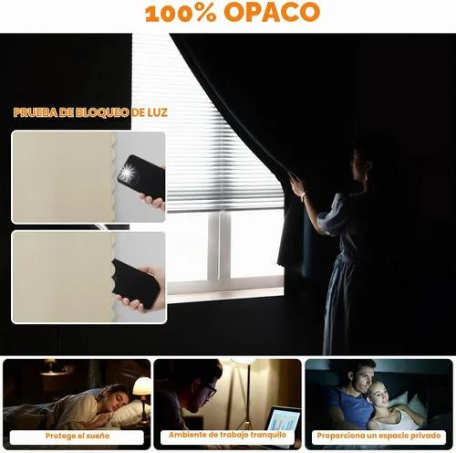 Vista 3 de JILRON Cortina adhesiva 100% opaca, sin taladro, fácil de instalar para persianas de dormitorio, bloqueo de luz