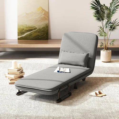 Vista 8 de GIANTEX - Sofá cama convertible 3 en 1 con respaldo ajustable de 5 posiciones, ruedas, 2 patas, tumbona reclinable con almohada, sillones