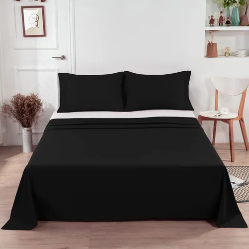 Vista 5 de Lirex Juego de 2 sábanas encimeras de tamaño individual, microfibra cepillada ultrasuave 1800, transpirable y sin arrugas, lavable a máquina (negro)