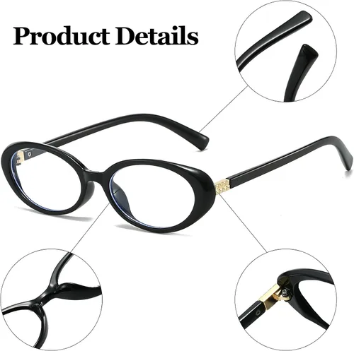 Vista 4 de LJCZKA Lentes ovalados con bloqueo de luz azul para mujeres y hombres, pequeños anteojos ovalados para computadora, antifatiga ocular para leer