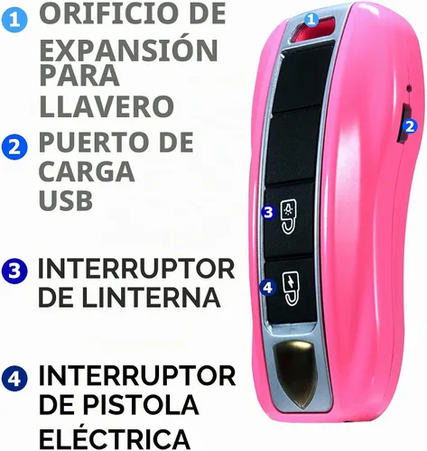 Vista 5 de Mini pistola aturdidora con linterna LED y correa de muñeca - Diseño único de llavero