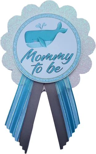 Vista 2 de 2 Mommy & Daddy to Be Pin Whale Ocean Baby Shower It's a Boy for parents to use, Blue & White Sprinkle, Cartulina Cartulina cintas de raso, No es