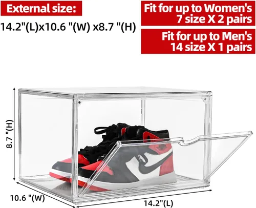 Vista 2 de Organizador de zapatos transparente, estuche apilable para zapatos, cajas de almacenamiento con puerta magnética, se adapta a tamaños de zapatos