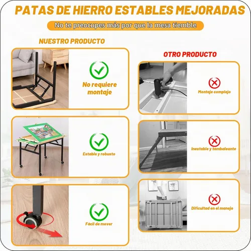 Vista 4 de Mesas de rompecabezas para adultos con cajones y ruedas para 1500 rompecabezas Negro