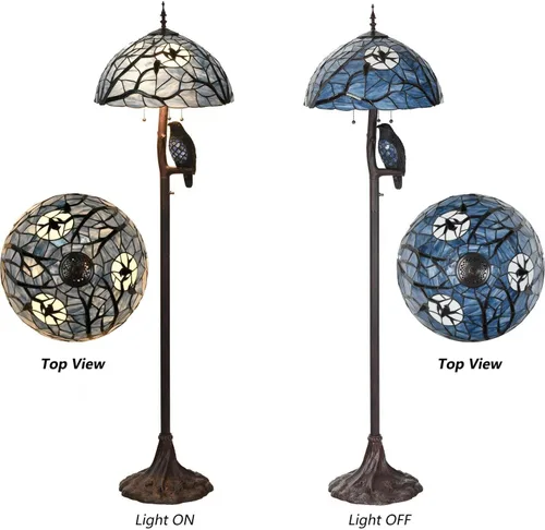 Vista 7 de Bieye L10882 Ravens Sitting on Bare Tree Branch Against Full Moon Lámpara de pie estilo Tiffany con luz nocturna Raven doble iluminada para Azul