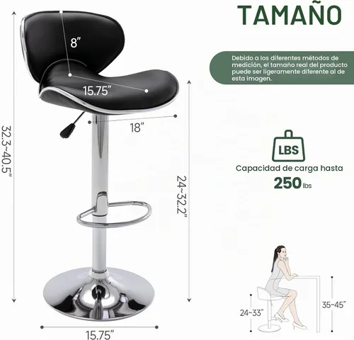 Vista 2 de Vogue Furniture Direct Taburetes de Bar Ajustables de Cuero PU, Taburetes Modernos Giratorios de Elevación Neumática con Respaldo, Sillas de Altura
