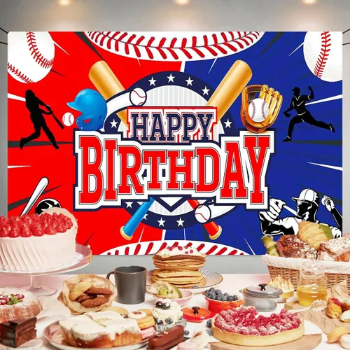 Vista 2 de Decoración de Fiesta de Cumpleaños de Béisbol Telón de Fondo de Feliz Cumpleaños de Béisbol Póster de Pancarta de Fondo de Fotos de Béisbol