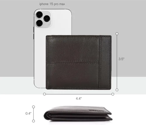 Vista 6 de Cartera para bolsillo frontal, bloqueo RFID, de piel, plegable, con ventana de identificación, para hombre