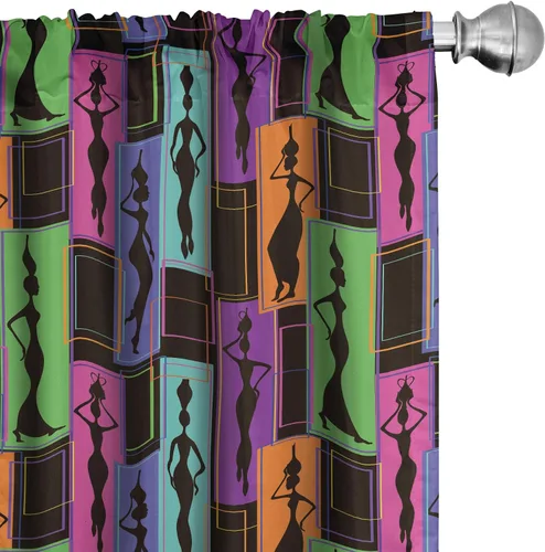 Vista 42 de Ambesonne Paquete de 2 cortinas otoñales para ventana, diseño otoñal con formas intrincadas en espiral y estampado de hojas voladoras, juego ligero