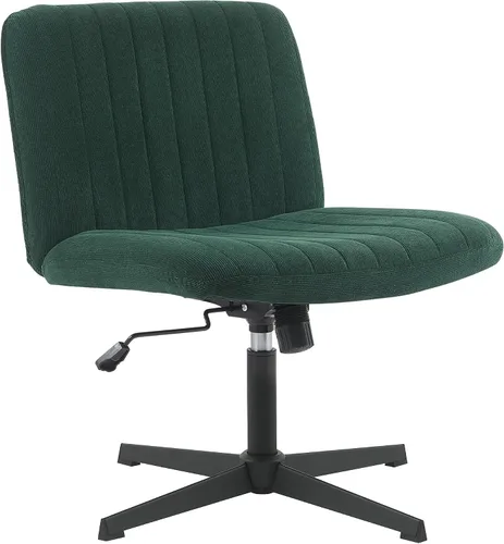 Vista 7 de EYYTHUNG Silla cruzada verde sin ruedas, asiento ancho sin brazos, silla de oficina giratoria de terciopelo acolchado para niñas