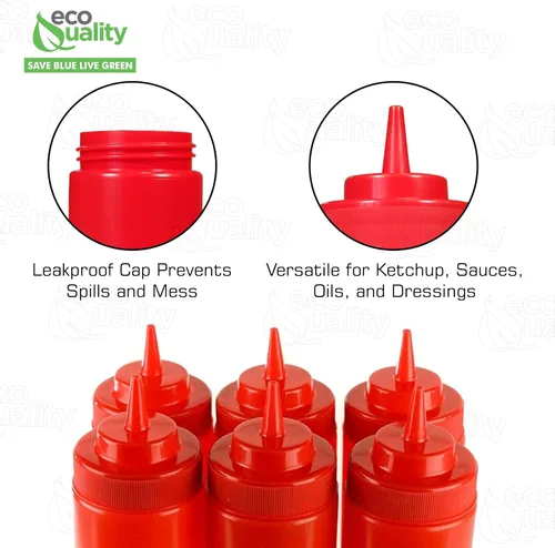 Vista 4 de Botellas de plástico rojo de 24 onzas para condimentos, botella de chorro para salsas, aderezos, artes y manualidades, salsa de tomate, mostaza