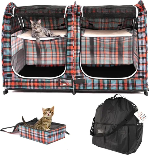 Vista 10 de Mispace - Jaula portátil de doble compartimiento para exposición, para gatos, cómoda jaula de viaje para perros con bolsa de transporte, 2