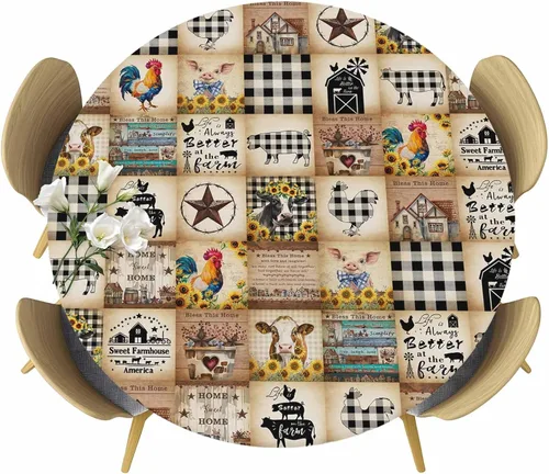 Vista 12 de Mantel ajustado para mesa redonda, mantel de otoño con hojas de otoño y calabaza de Acción de Gracias con borde elástico, mantel impermeable de Beige