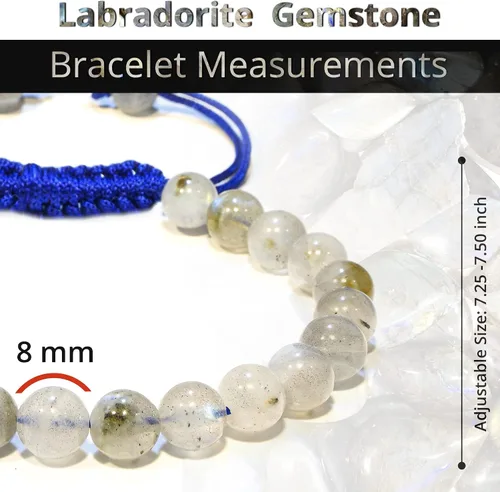 Vista 100 de Adjustable Crystal Bracelet – Gemstone Bead Bracelet with Adjustable Macrame String – Chic Gemstone Bracelet for Men and Women – 8mm Round Healing