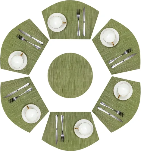 Vista 28 de SHACOS Juego de 5 manteles individuales pequeños en forma de cuña con centro de mesa, resistentes al calor, lavables (5, beige)