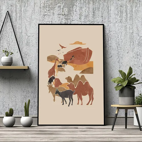 Vista 2 de OAOPIC Póster enmarcado con versículos bíblicos de la Biblia de Noé, arte de pared de historia bíblica cristiana, pintura impresa de escritura