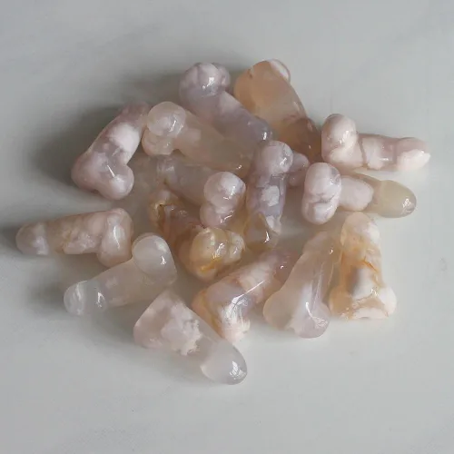 Vista 5 de 5 piezas de mini piedra preciosa tallada cristal cerezo flor ágata hombre genital pene testículo estatuilla corazón encantador bolsillo piedra