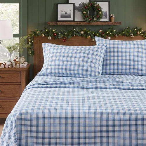 Vista 2 de Eddie Bauer - Sábanas de cama individual, juego de ropa de cama de franela de algodón con funda de almohada a juego, cepilladas para mayor suavidad