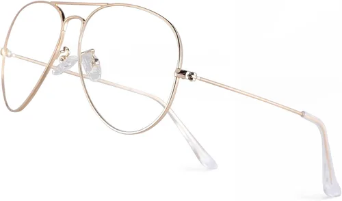 Vista 3 de AZORB Lentes clásicos de aviador transparentes para mujeres y hombres, lentes sin receta con marco de metal UV 400, lente de protección UV 2.283in