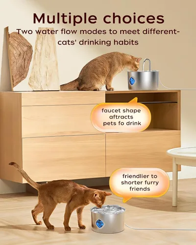Vista 5 de Fuente de agua para gatos de acero inoxidable – 108 onzas/3.2 L, dispensador de agua para perros, dispensador automático silencioso para gatos