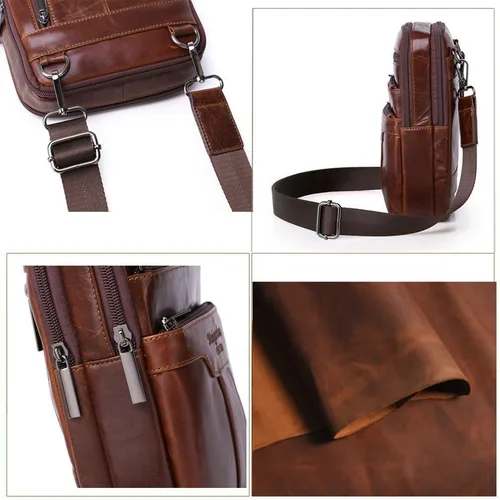 Vista 7 de Bolsa de hombro pequeña de cuero para hombre, bolsa cruzada de viaje para negocios, bolsa cruzada para teléfono, cartera para campamento, mochila