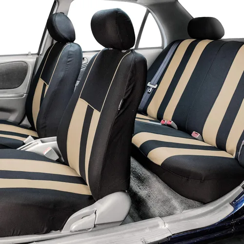 Vista 2 de FH Group Juego completo de fundas de asiento de coche de tres filas a rayas, compatible con bolsas de aire y listas para dividir, ajuste universal