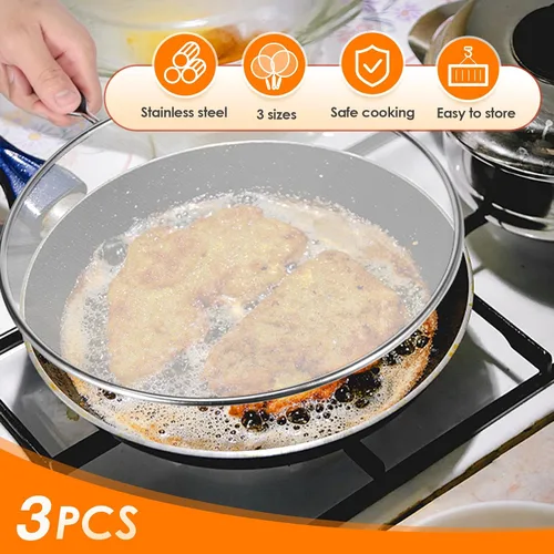 Vista 2 de 3 protectores contra salpicaduras para sartén, 9.8 pulgadas, 11.4 pulgadas, 13 pulgadas, pantallas de salpicaduras de acero inoxidable, protector