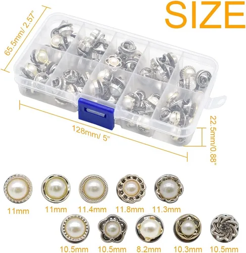 Vista 2 de Broche de camisa para mujer, 80 piezas, 10 estilos, botones para cubrir, botón de perla, broche de seguridad, botones para ropa, suministros