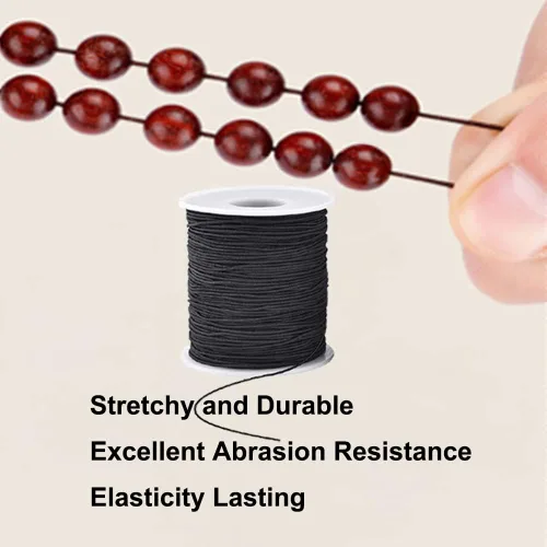Vista 5 de Cuerda elástica para pulseras, 1 mm x 100,6 metros de cordón elástico resistente para hacer joyas, collares, cuentas - Negro