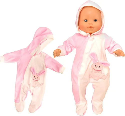 Vista 9 de Miunana Ropa de muñeca de bebé de 14 a 16 pulgadas, overol rosa con capucha y gorro hecho a mano