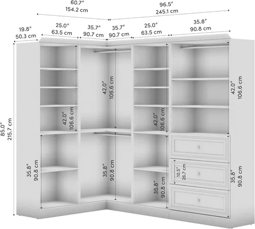Vista 9 de Bestar Organizador de armario con cajones, blanco, versátil, 97W