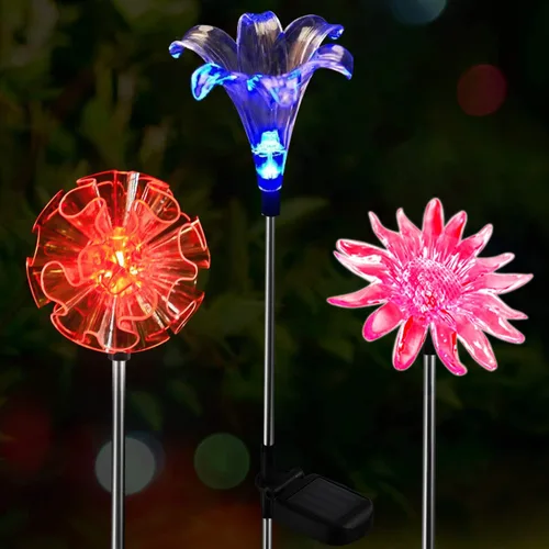 Vista 2 de 3 luces de estaca LED que cambian de color con energía solar, girasol de Varios