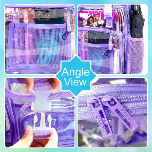 Vista 20 de Mochila transparente, aprobada por el estadio, para niñas y niños, mochila transparente de PVC resistente para mujeres y hombres