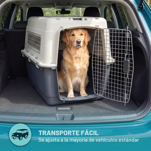 Vista 10 de SportPet Designs Perreras de plástico, Jaulas de viaje para perro, de plástico con ruedas, aprobadas para aerolínea, con puerta de alambre