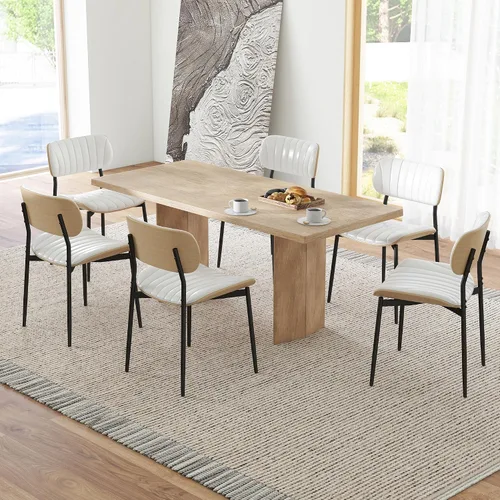 Vista 11 de HENGJIANYI Bentwood - Juego de 2 sillas de comedor modernas de piel sintética con patas de metal, sillas de cocina tapizadas de mediados de siglo