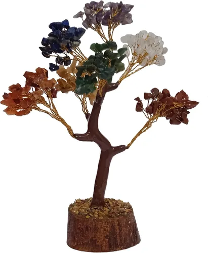 Vista 2 de Purpledip Árbol de dinero bonsái de piedras preciosas de cristal de siete chakras: piedras semiterciosas montadas en alambre dorado (12600)